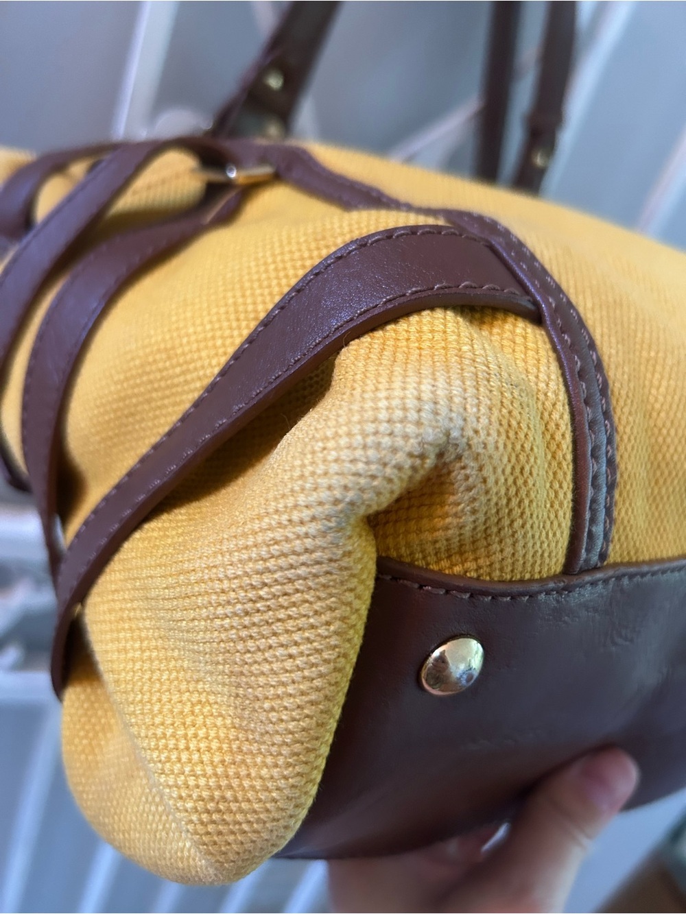 Michael Kors Yellow Canvas Tote with Brown Leather Accents - Picture 6 of 12